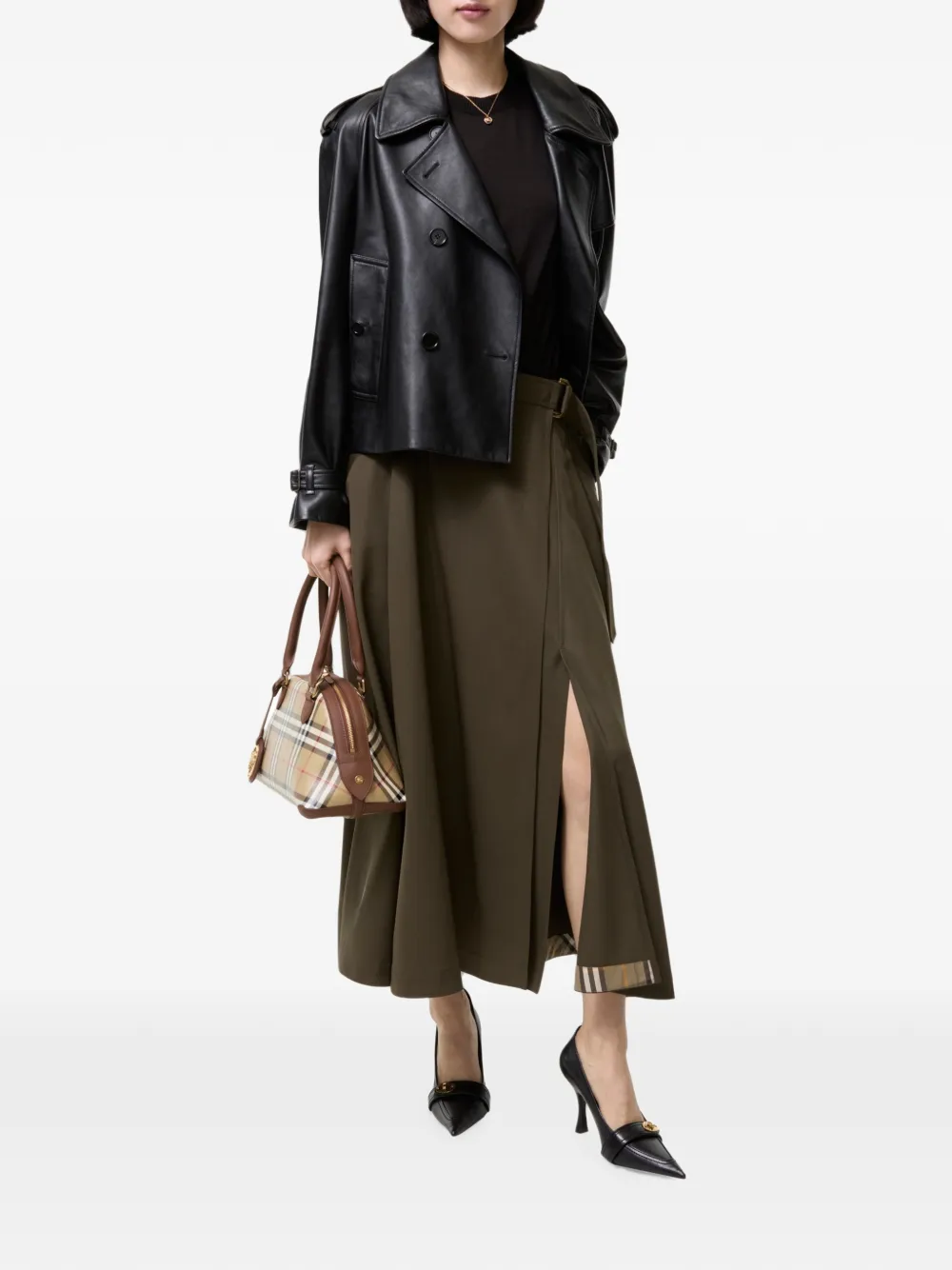 Burberry Wollen twill midi-rok Bruin
