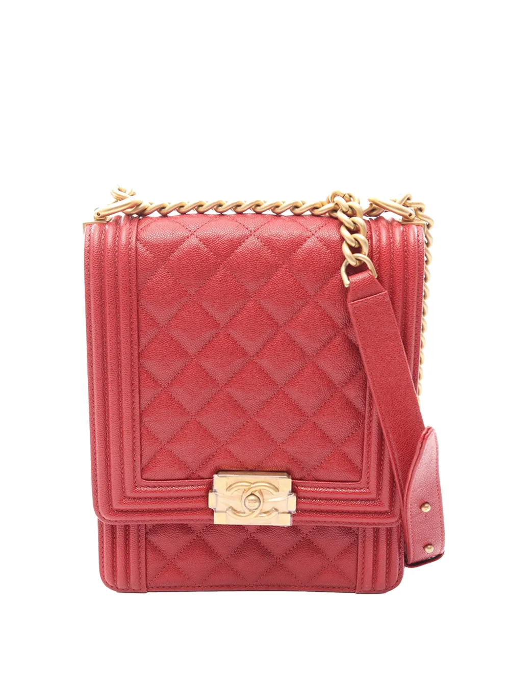 CHANEL Pre-Owned Borsa a tracolla North South Boy in pelle di agnello trapuntata 2019 - Rosso