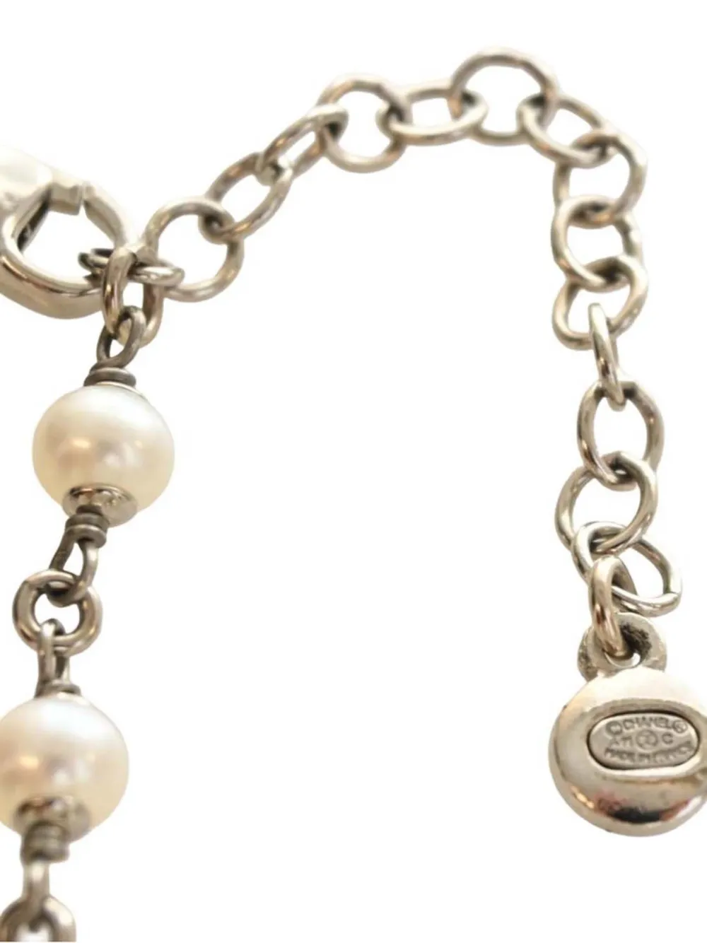  Chanel Pre-owned 2011 Cc Brass Strass Faux Pearl Baroque Chain Long Necklace Costume Necklace - Argent 
