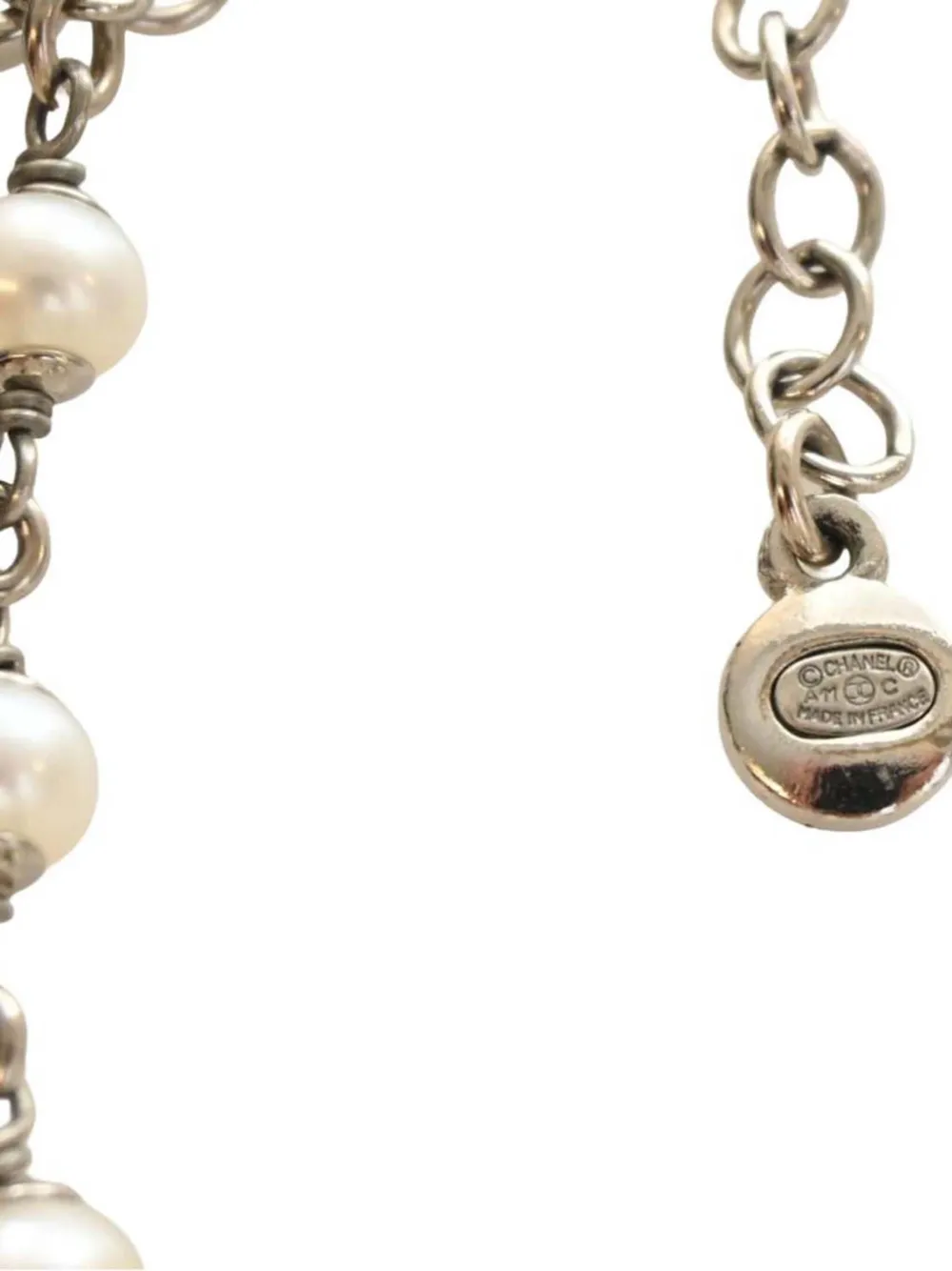  Chanel Pre-owned 2011 Cc Brass Strass Faux Pearl Baroque Chain Long Necklace Costume Necklace - Argent 