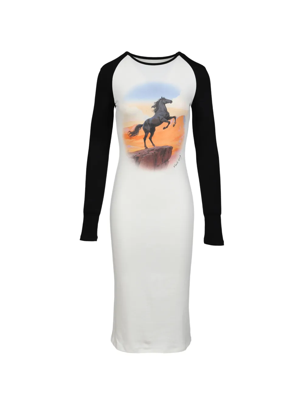 MARKGONG horse-print midi dress - Bianco