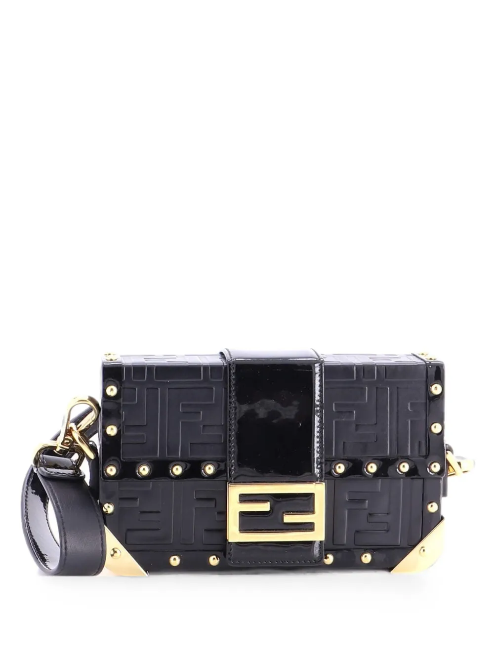 Fendi Pre-Owned Borsa a tracolla Baguette mini in pelle goffrata con motivo Zucca - Nero