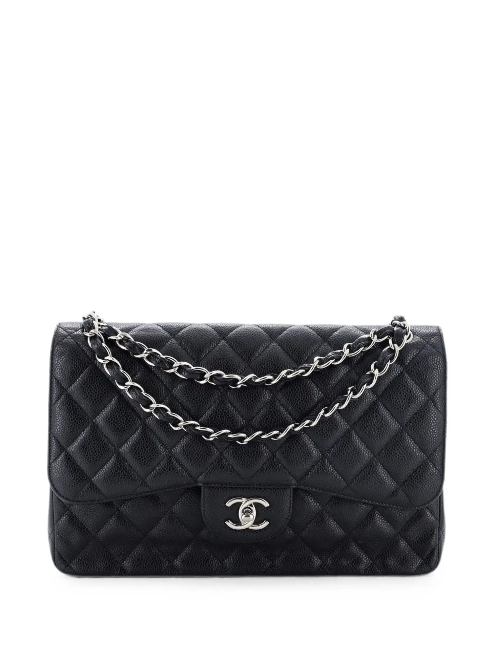 CHANEL Pre-Owned Borsa a spalla Jumbo Classic Double Flap in pelle Caviar trapuntata - Nero