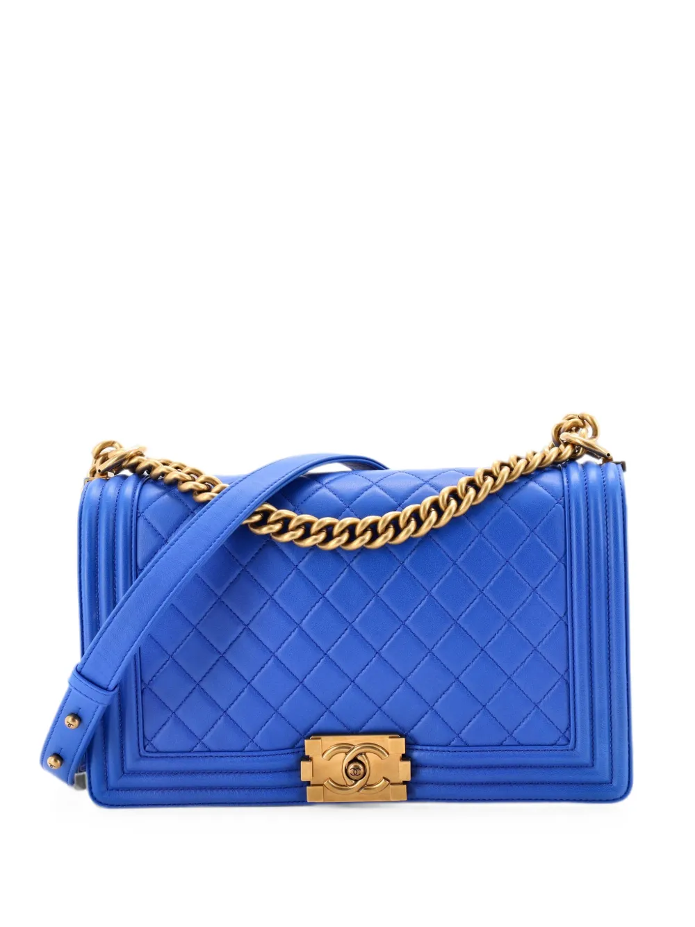 CHANEL Pre-Owned Borsa a spalla Boy media in pelle di agnello trapuntata con battente - Blu