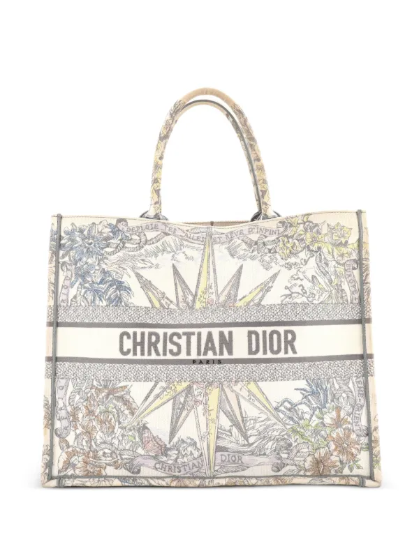 Dior Pre-owned Book Embroidered Canvas Large Tote Bag in Grey