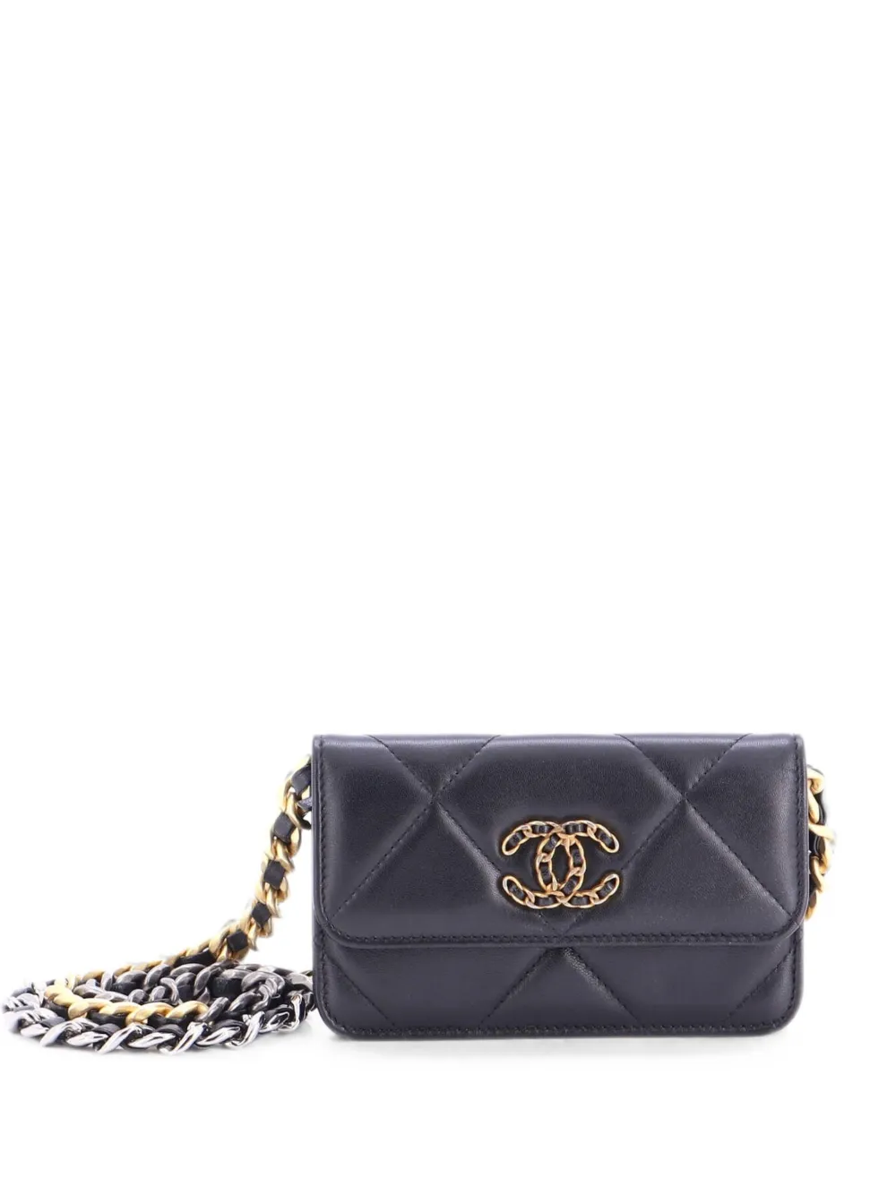 CHANEL Pre-Owned Clutch CC in pelle di agnello trapuntata con catena 19 - Nero