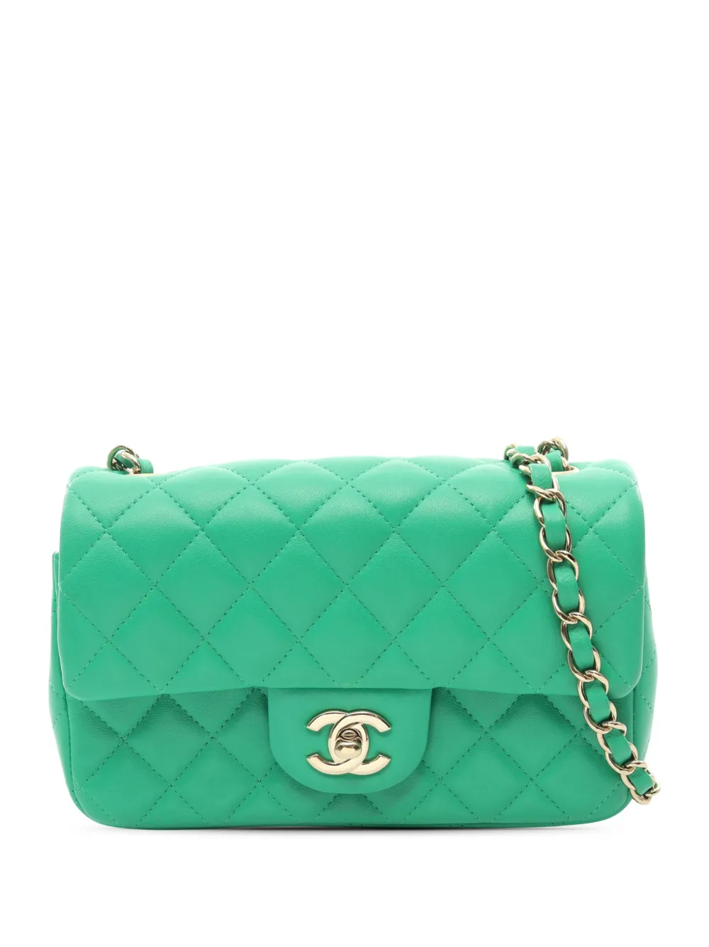 CHANEL Pre-Owned Borsa a tracolla rettangolare Classic mini in pelle di agnello 2019 - Verde