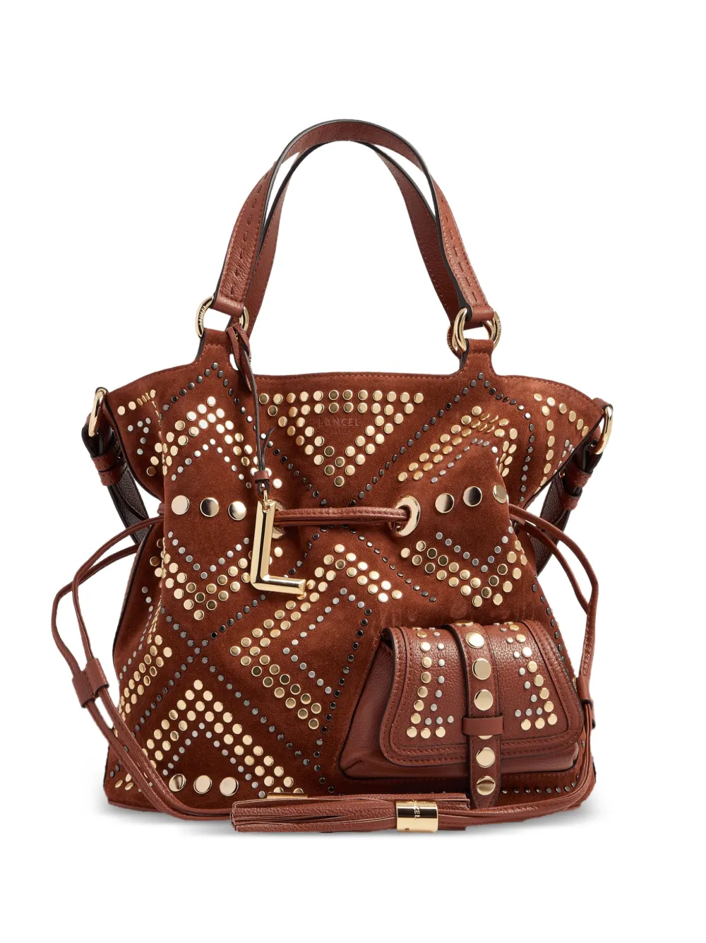 Lancel Mittelgroße Premier Flirt Beuteltasche mit Nieten - Braun