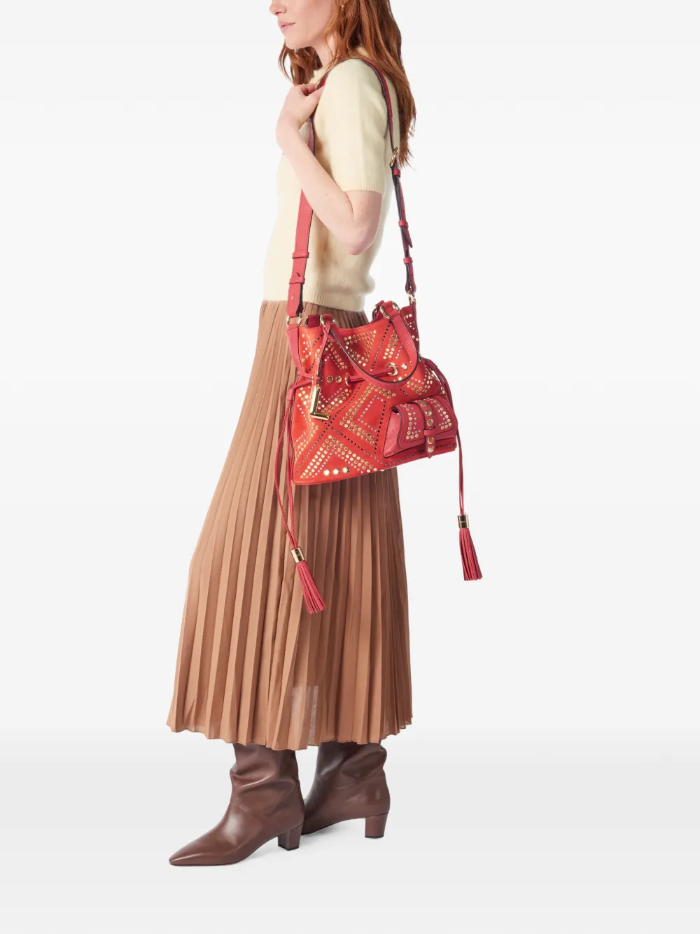 Lancel Premier Flirt medium bucket-tas verfraaid met ringlets Rood