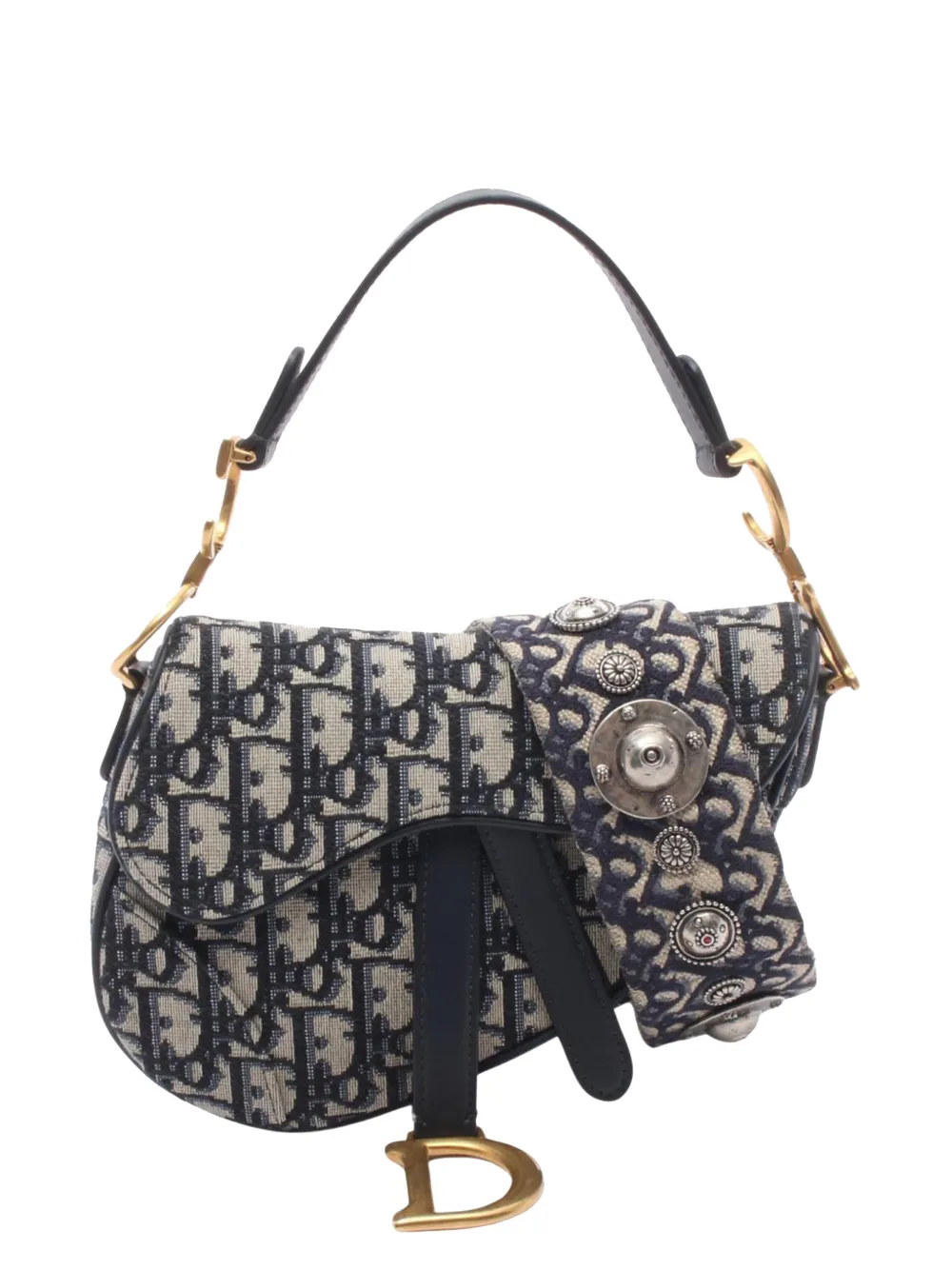 Christian Dior Pre-Owned Borsa a tracolla Saddle mini in tela con motivo Oblique 2010-2026 - Blu