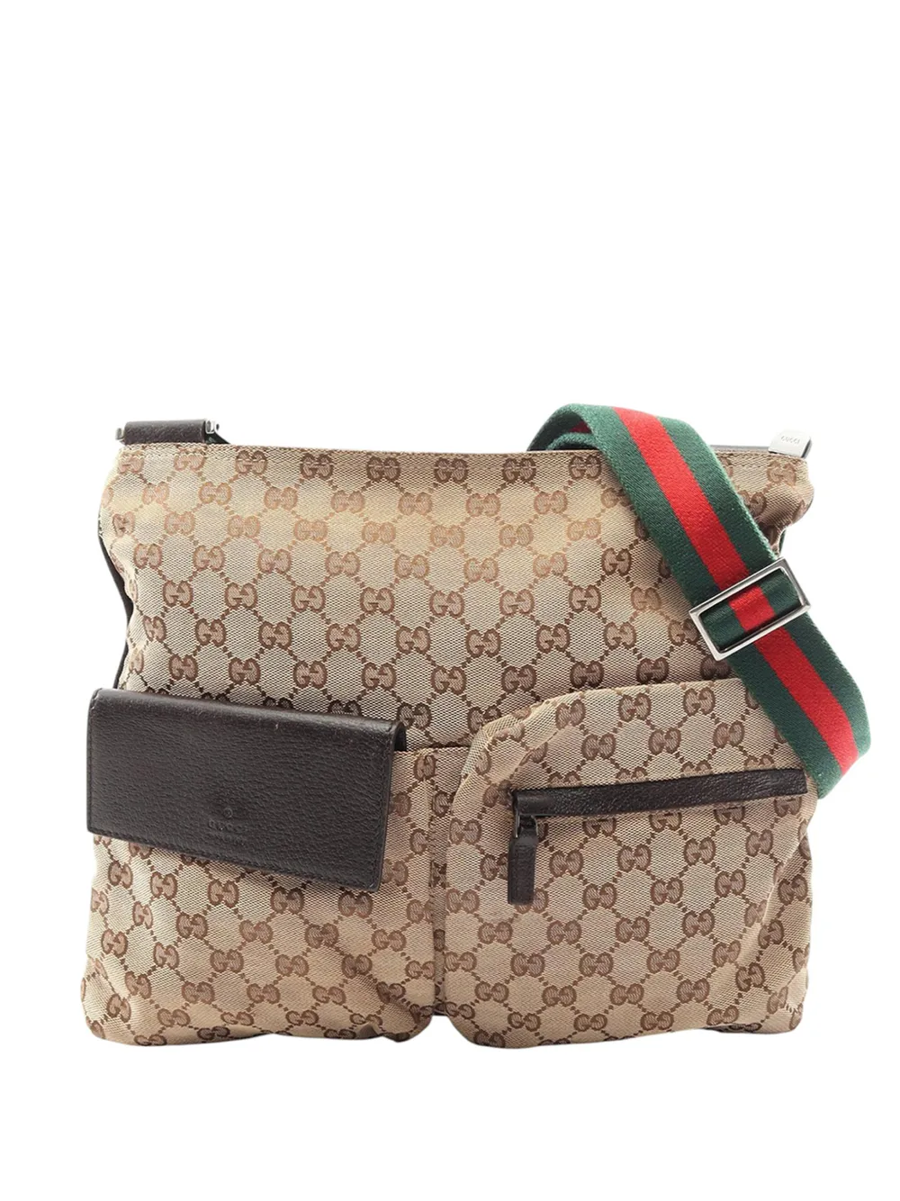 Gucci Pre-Owned Borsa a tracolla in tela GG con decorazione Web e doppia tasca 2000-2015 - Toni neutri