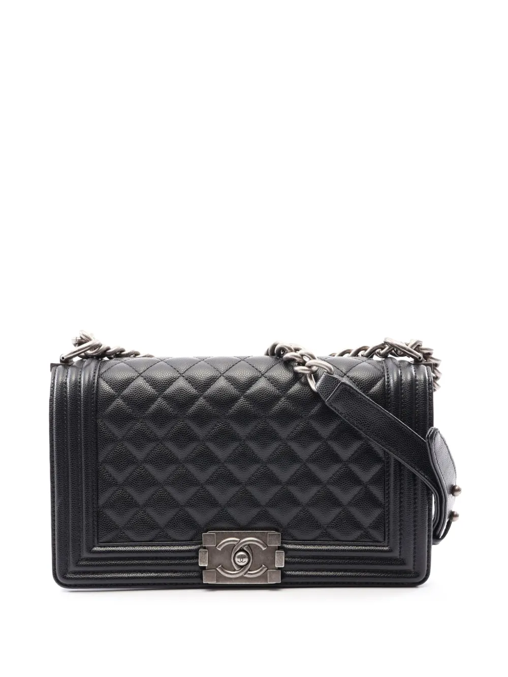 CHANEL Pre-Owned Borsa a tracolla Boy media in pelle Caviar trapuntata effetto invecchiato 2019 - Nero