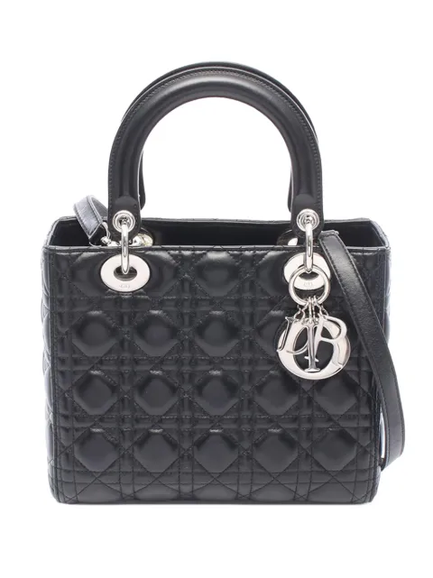 Christian Dior Pre-Owned bolsa satchel Lady Dior mediana de piel de cordero y lona Cannage 2010-2026