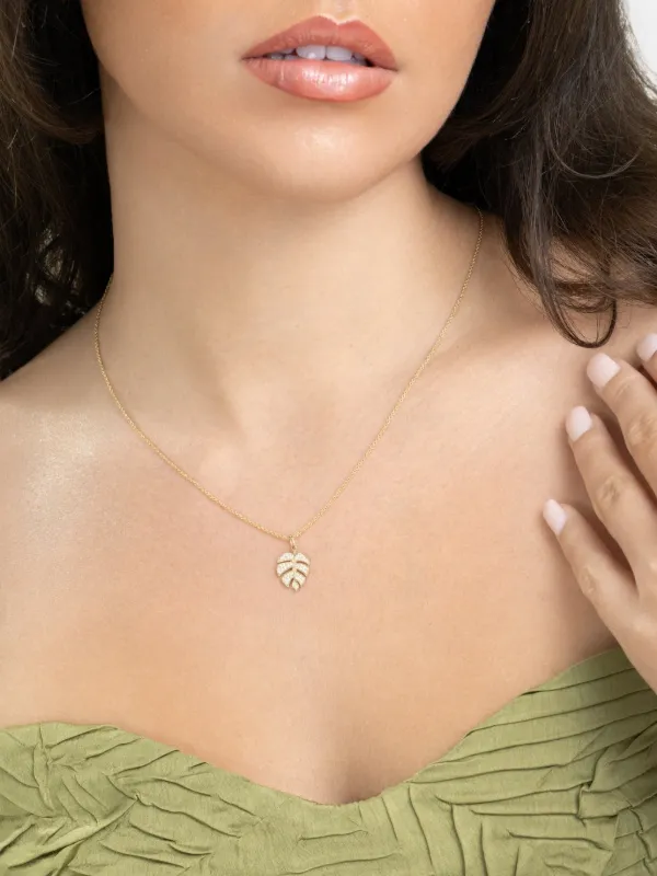Sydney Evan Monstera Leaf Diamond Necklace in Gold