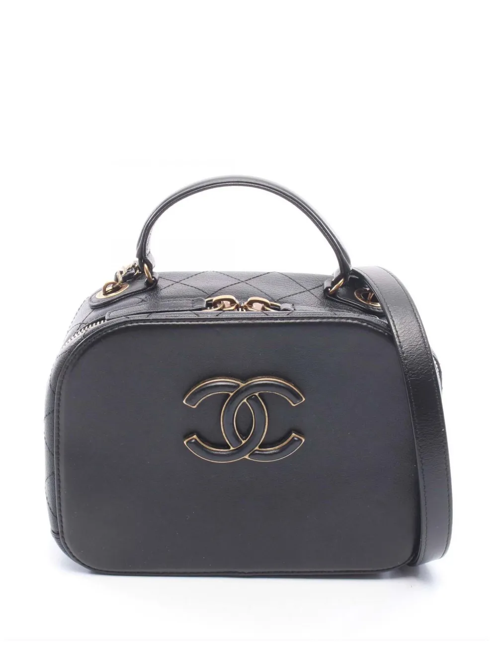 CHANEL Pre-Owned 2017-2018 Goatskin and Quilted Calfskin Coco Curve Case vanity bag - Black
