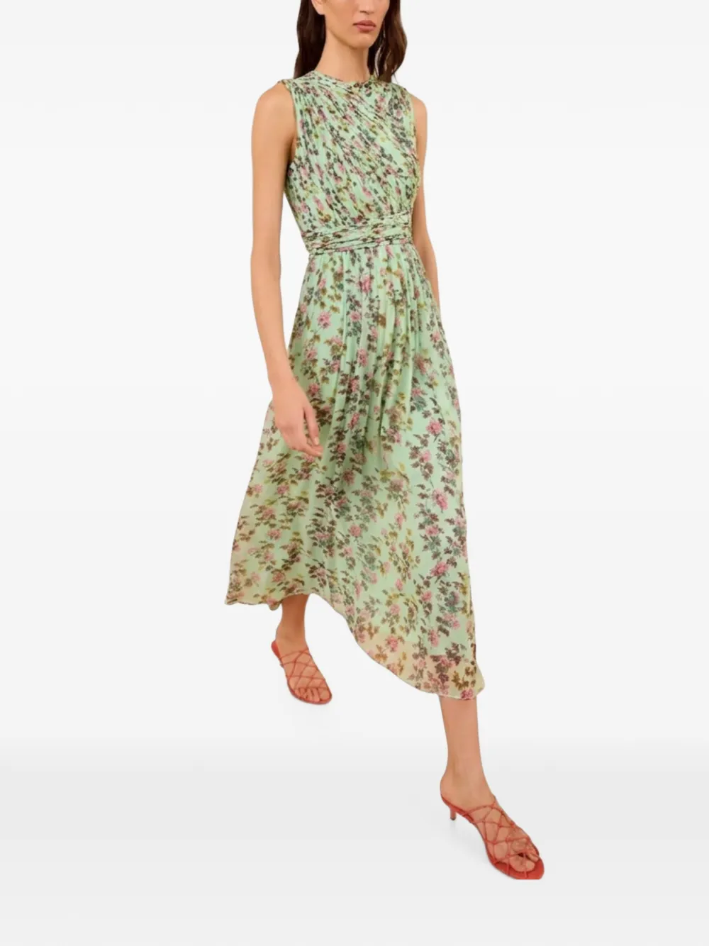 Ulla Johnson Celestina zijden midi-jurk met bloemenprint Groen