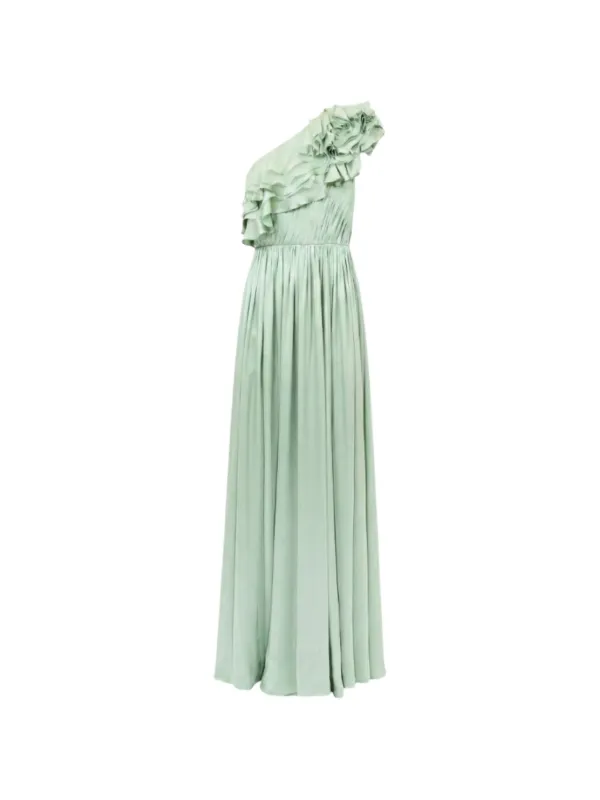 ulla johnson dress green | Women's Avalina Ruffled Silk One Shoulder Gown in Chiffon Layered Evening Size 6 | Black Tie | Evening year:2026
