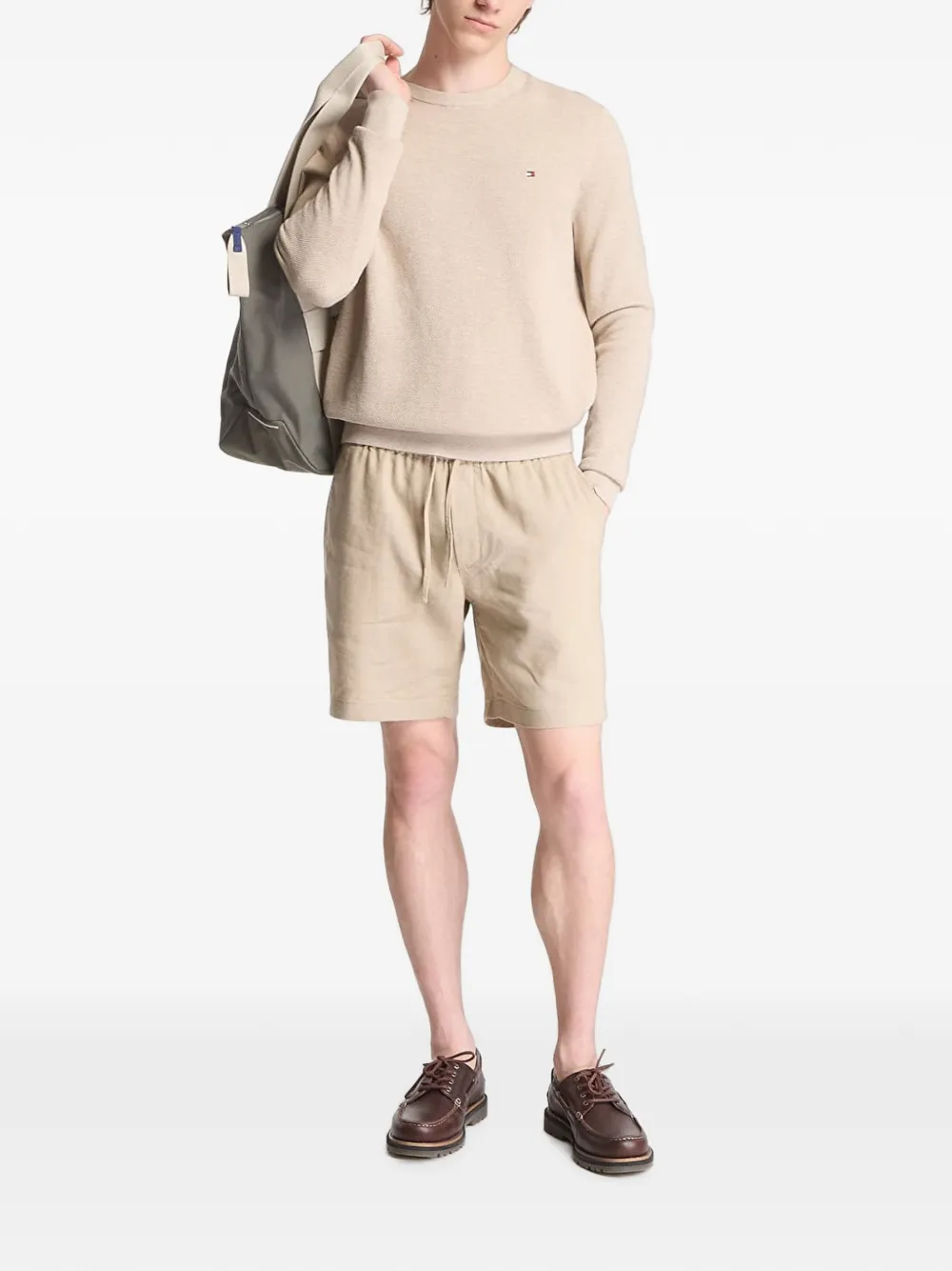 Tommy Hilfiger logo-embroidered waffle-knit sweater - Toni neutri