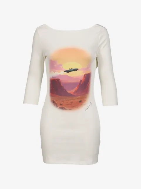 MARKGONG vestido corto con espalda abierta y estampado gráfico