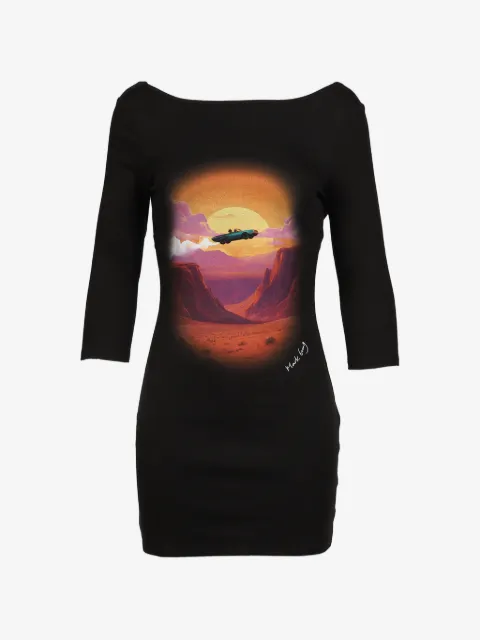 MARKGONG vestido corto con espalda abierta y estampado gráfico