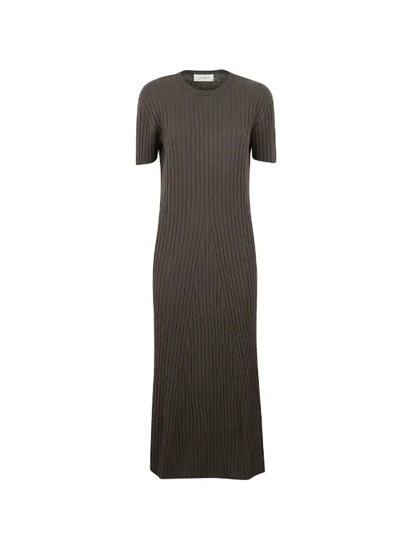 Lisa Yang Ribbed-knit Short-sleeve Maxi Dress in Brown
