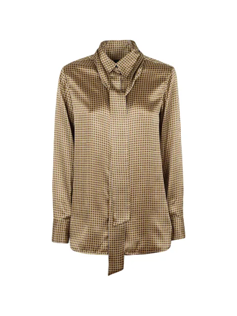 Kiton geometric-print pussy-bow shirt