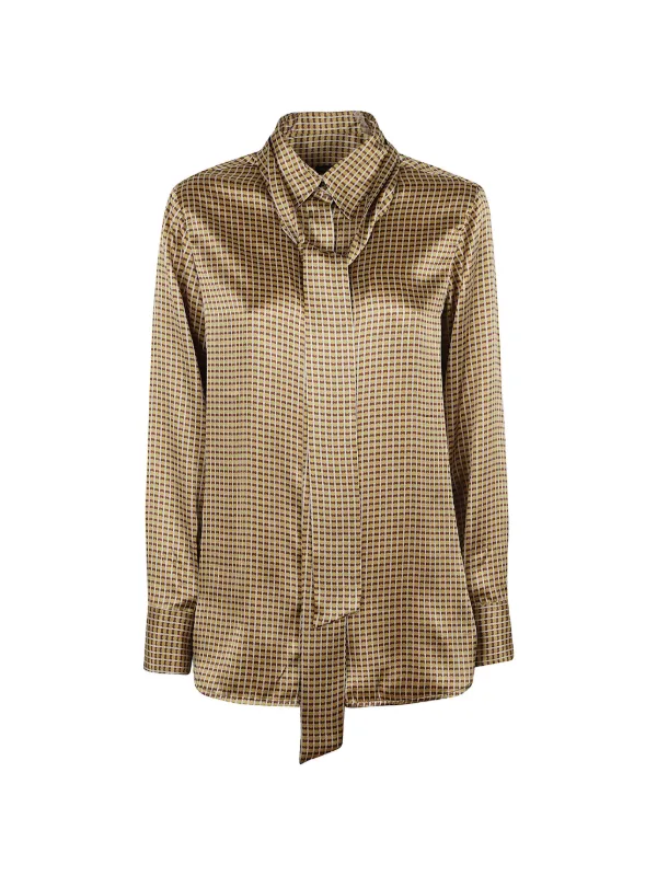 Kiton Geometric-print Pussy-bow Shirt in Yellow