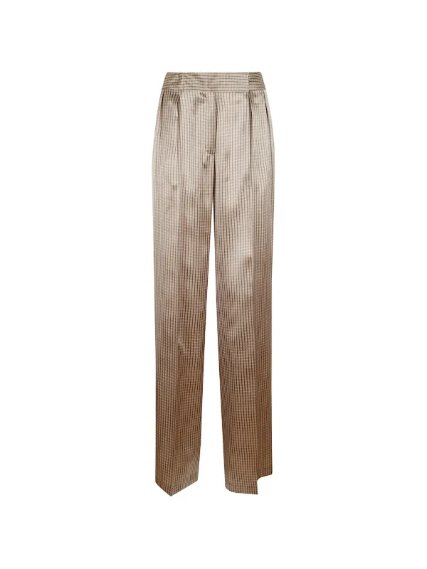 Kiton Check Pleated Trousers in Neutrals