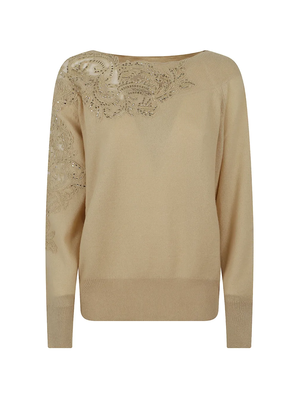 Ermanno Scervino lace-embellished crystal-detail sweater - Nude