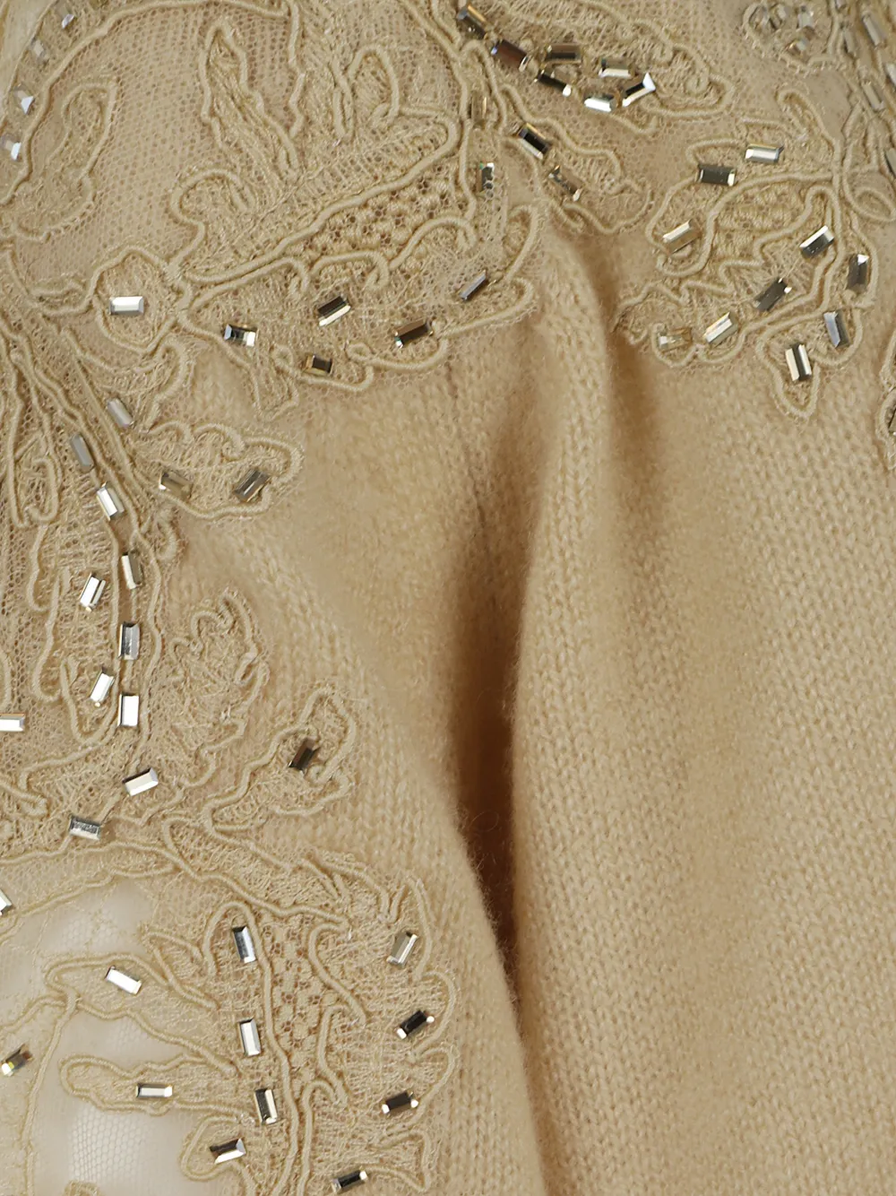 Ermanno Scervino Trui verfraaid met kant en kristallen Beige
