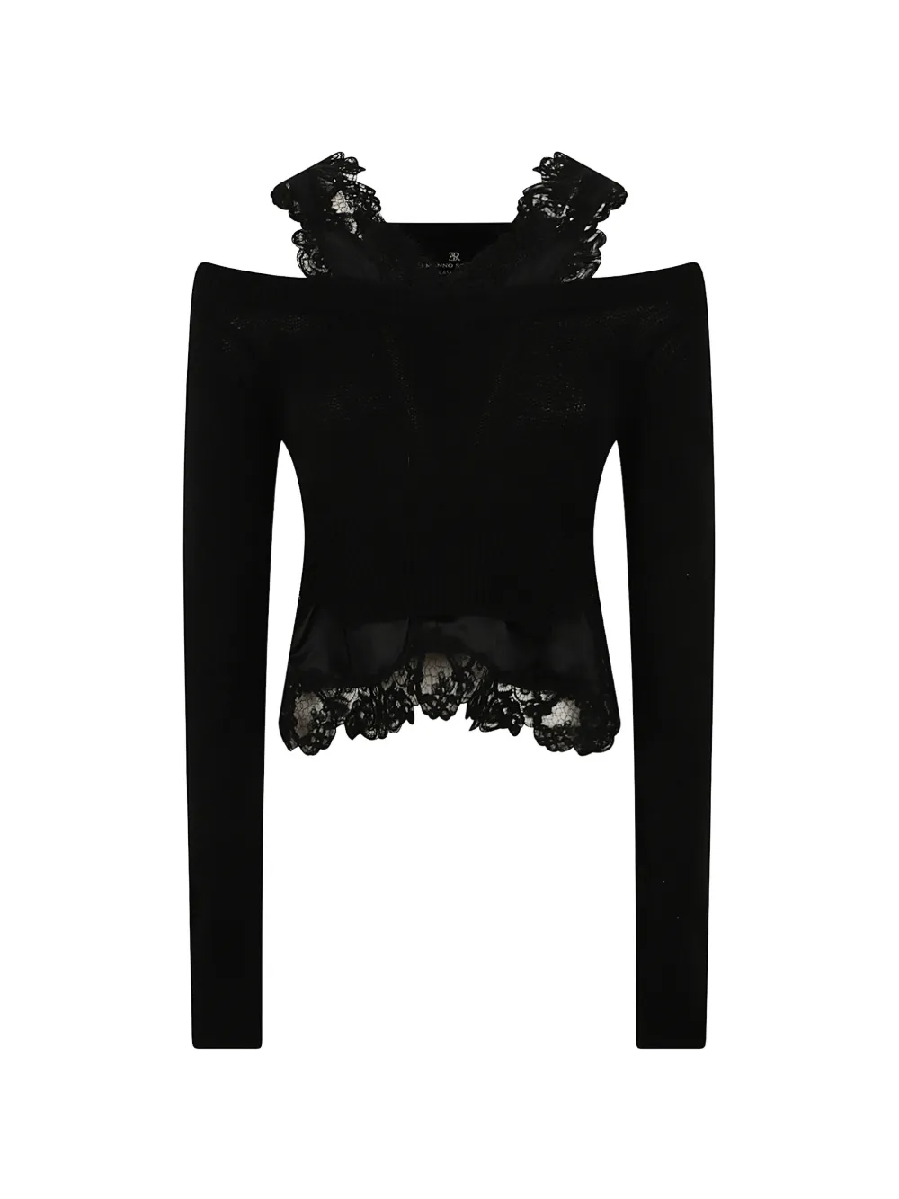 Ermanno Scervino lace-trim cold-shoulder sweater - Schwarz