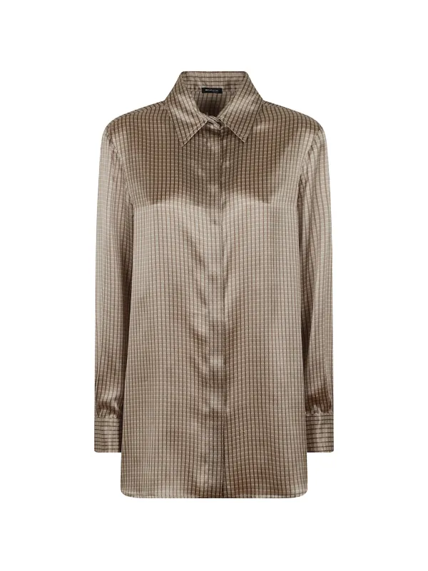 Kiton Checked Silk Shirt in Brown