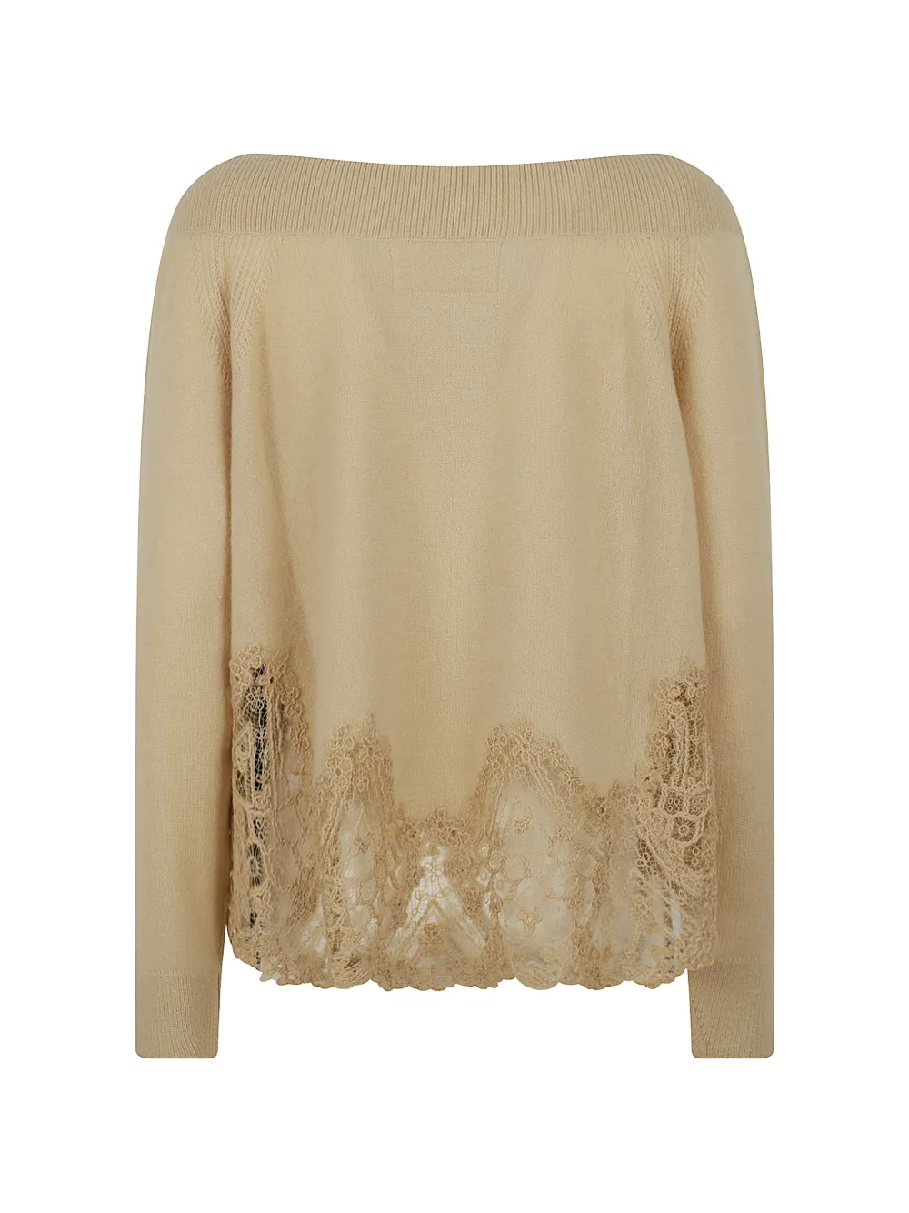 Ermanno Scervino Off-shoulder trui met kanten afwerking Beige