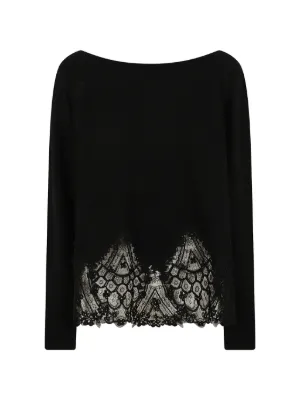 Ermanno Scervino lace-trimmed boat-neck Sweater | ブラック