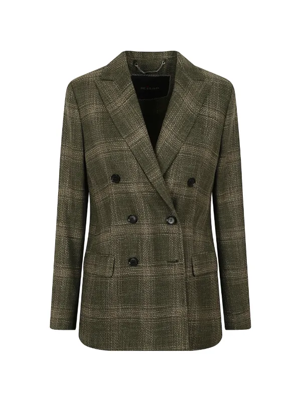 Kiton Check Double-breasted Blazer in Green