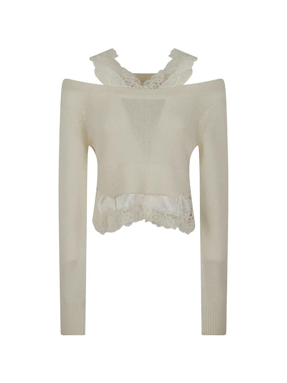 Ermanno Scervino lace-trim off-shoulder sweater - Toni neutri
