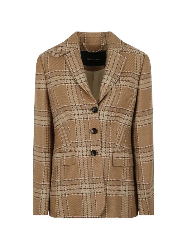 Kiton Checked Single-breasted Jacket in Brown
