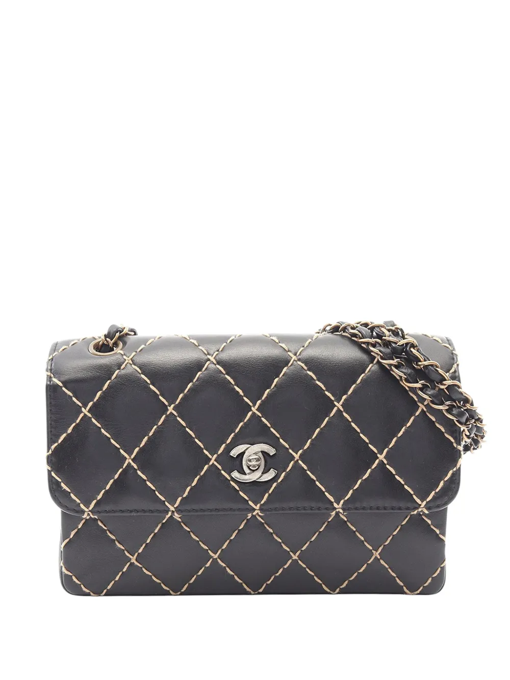 CHANEL Pre-Owned Borsa a spalla Wild Stitch CC in pelle di vitello con battente 2000-2002 - Nero