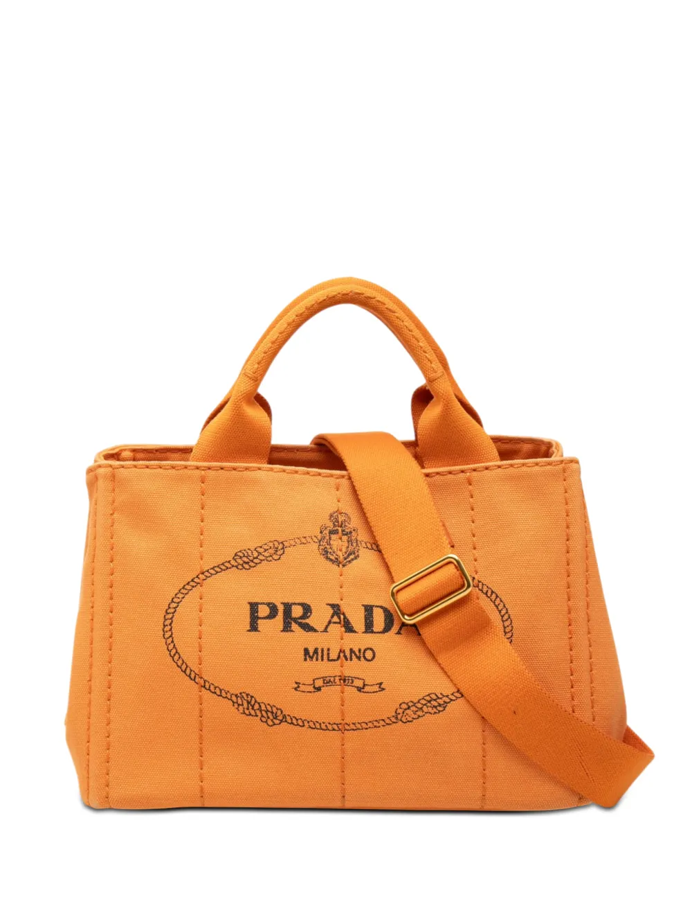 Prada Pre-Owned Borsa a tracolla piccola in tela di canapa con logo 2013-2026 - Arancione