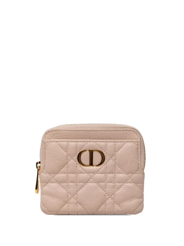 Dior Pre-owned 2024 Calfskin Cannage Supple Caro Lavender Coin Pouch in Pink