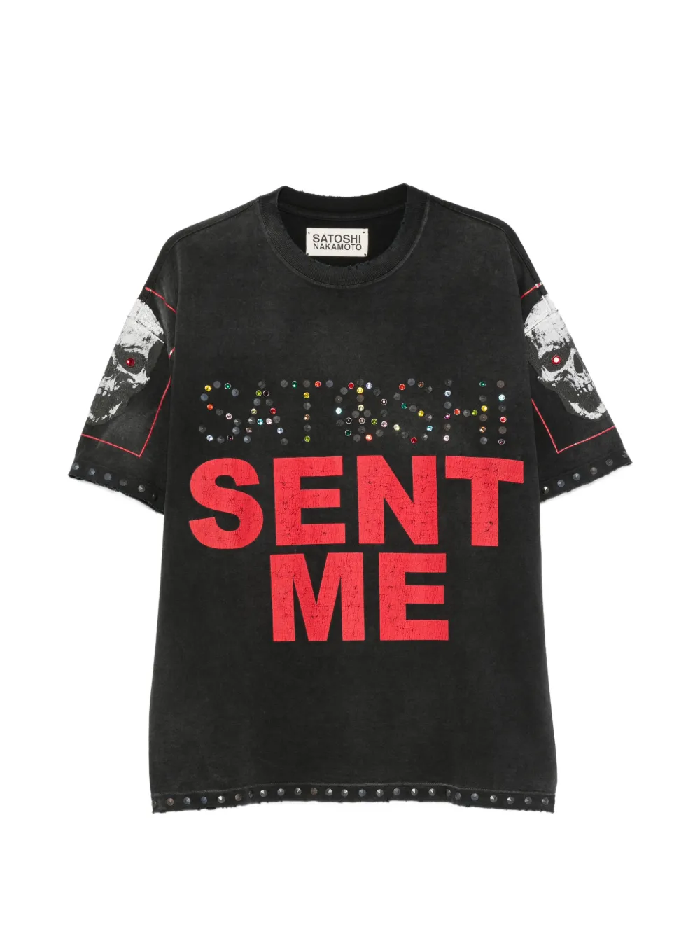 SATOSHI NAKAMOTO stud-embellished skull-print T-shirt