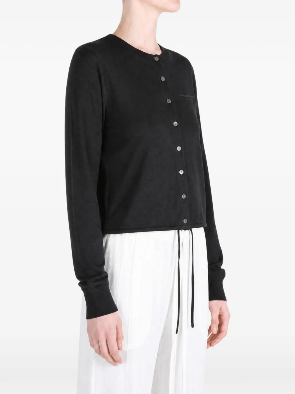 Alexander Wang Logo-embroidered Drawstring Cardigan in Black, view 3