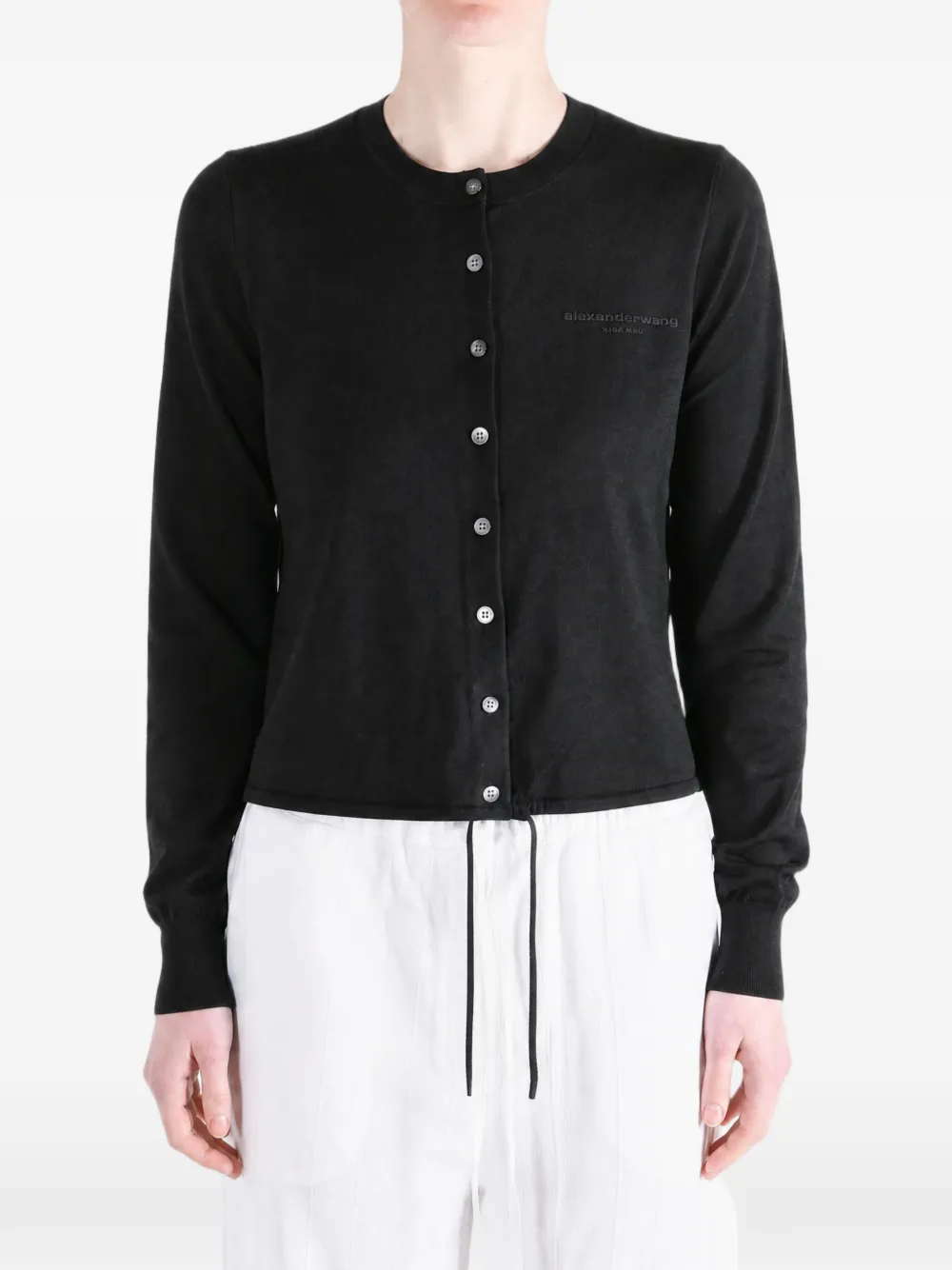 Alexander Wang Logo-embroidered Drawstring Cardigan in Black, view 2