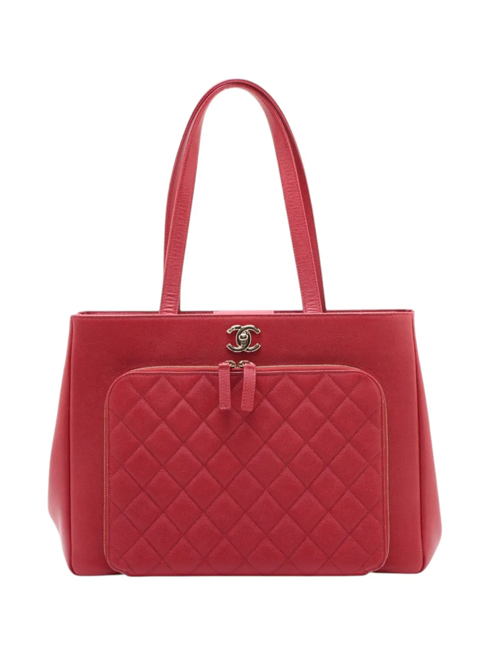 CHANEL Pre-Owned 2016-2017 Quilted Caviar Business Affinity Shopping tote bag - Red