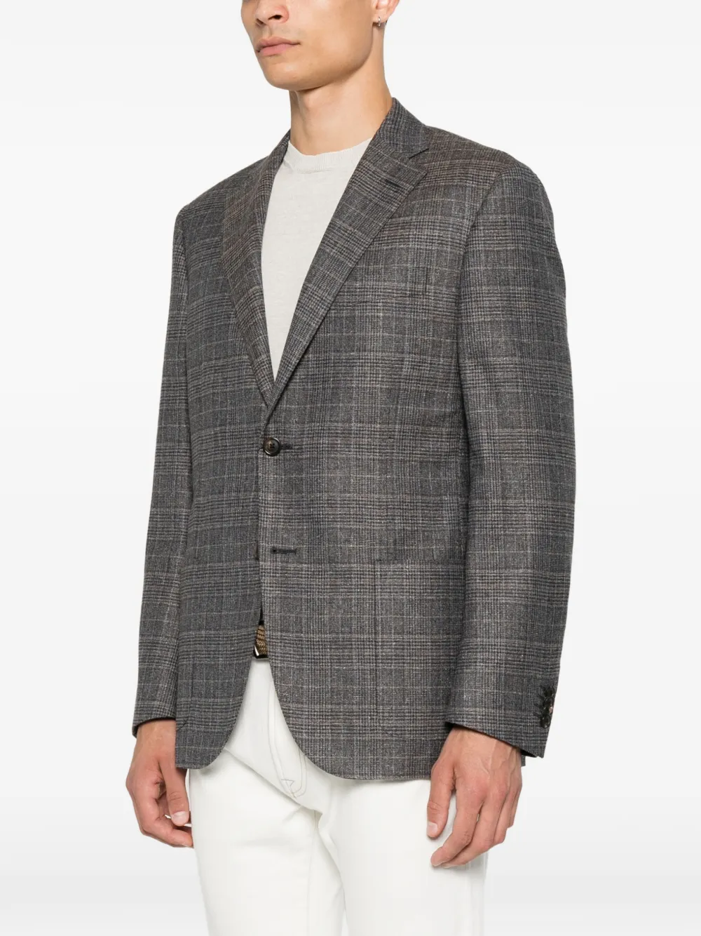 Corneliani Geruite blazer met enkele rij knopen Grijs