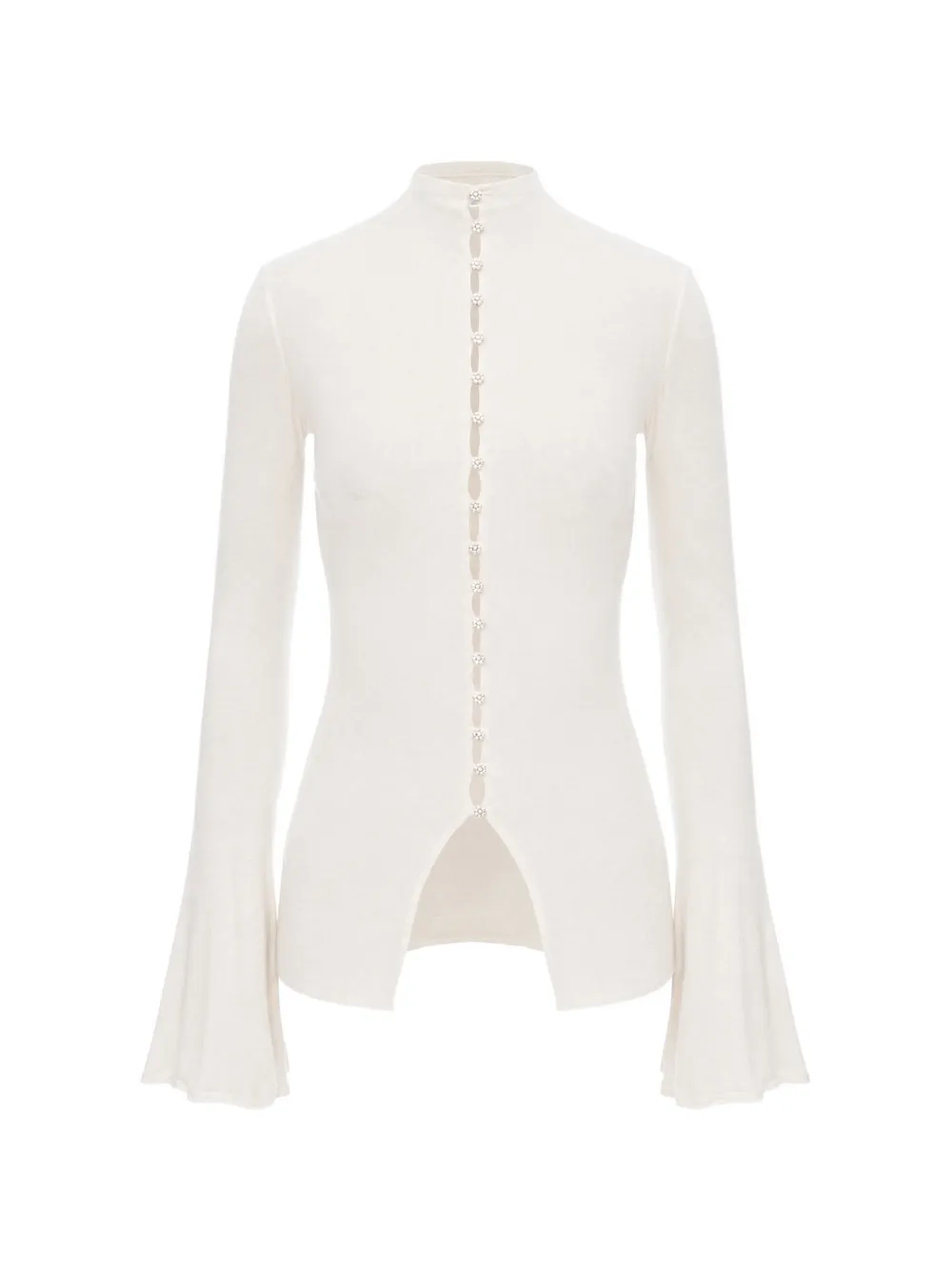 MANURÍ Leyla embellished-button flared-sleeve blouse - Bianco