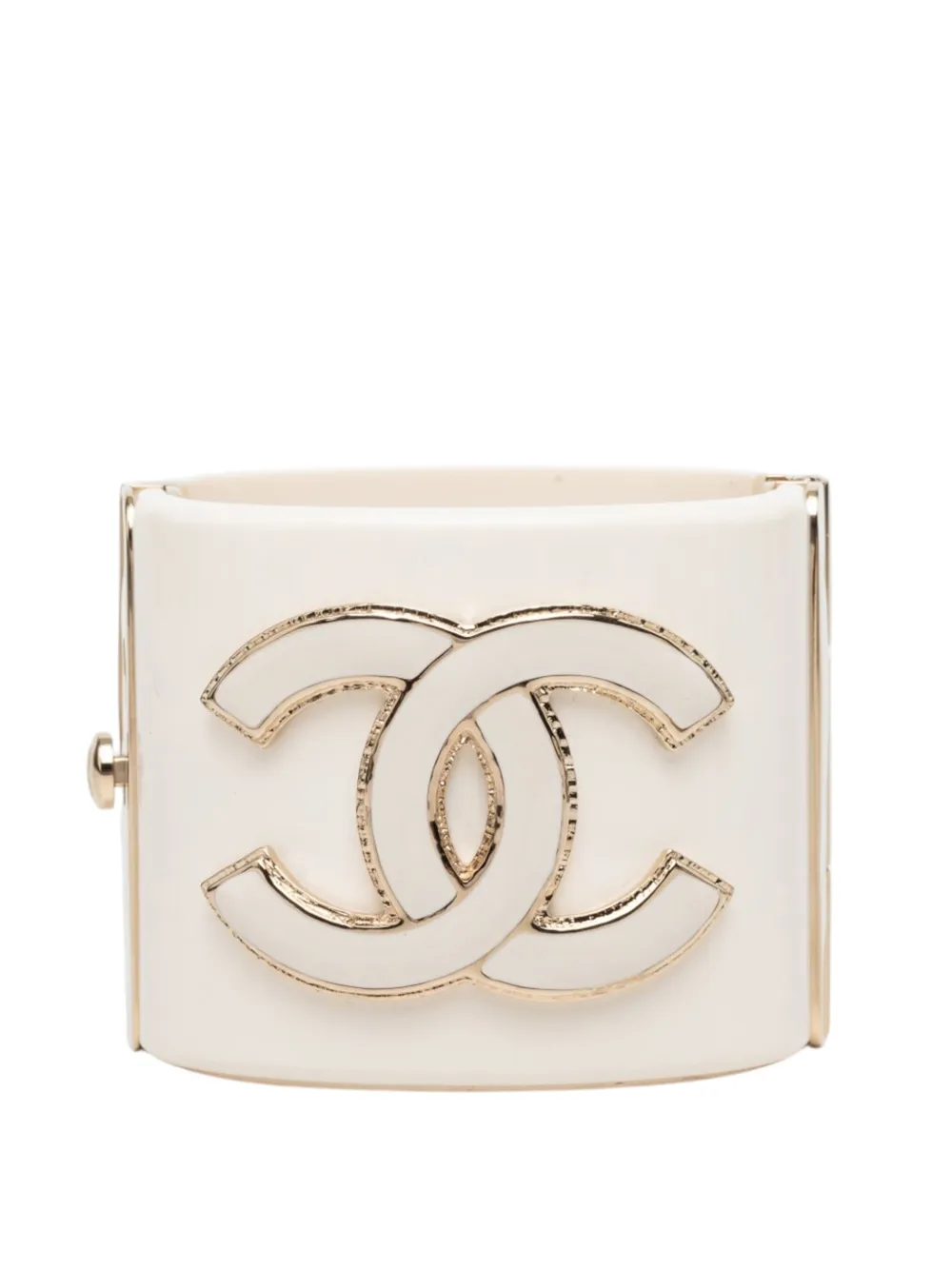 Pre-owned Chanel 2022 Cc Resin Cuff Bracelet Costume Bracelet In Gold