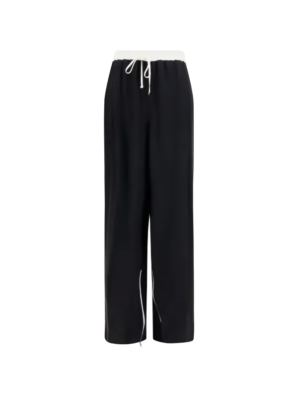 Kiton Drawstring Wide-leg Cropped Trousers in Black
