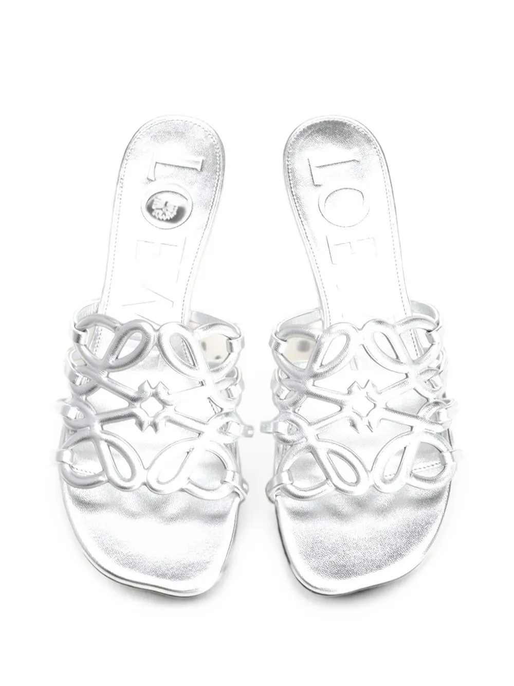 LOEWE Anagram Petal leather heeled sandals Zilver