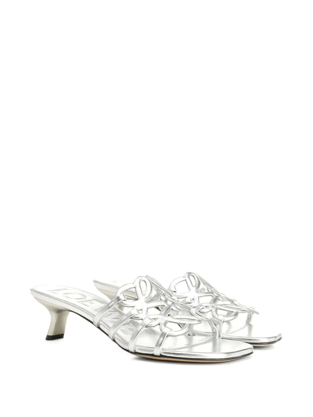 LOEWE Anagram Petal leren sandalen met hak Zilver